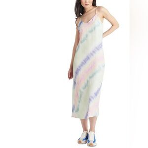 🌈 Black Tape Women’s Blue Satin Midi Tie-Dye Slip Dress Petites✨